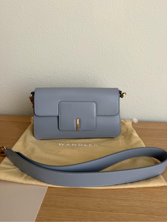 Wandler Handbags - Wandler Georgia Grey Leather Crossbody Bag with Gold Accent